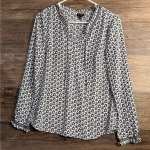 Talbots Blue and White Bird Cage Blouse